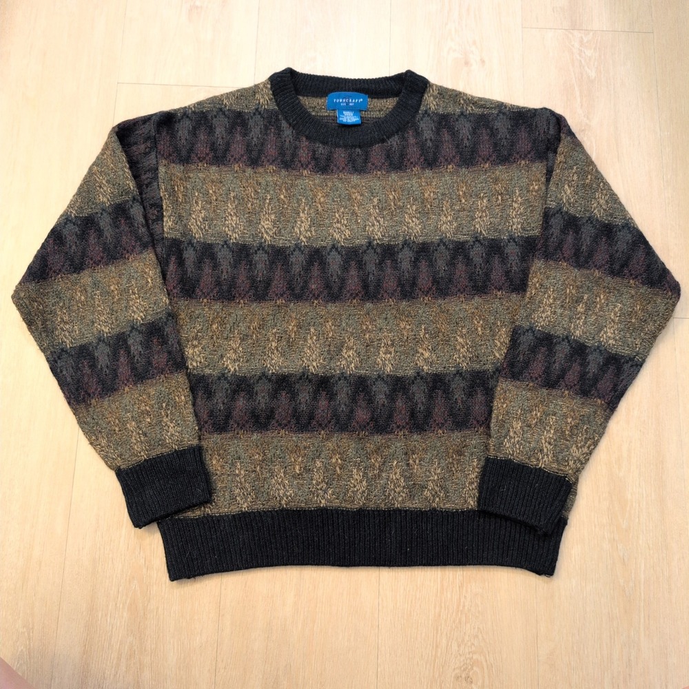 VTG Towncraft Men's Small‎ Acrylic Sweater Striped Pattern Skater Grunge Grandpa
